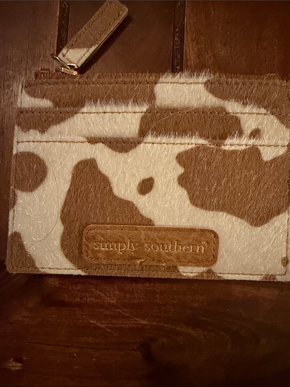 Simply Southern Cream and Brown Cowhide Card Holder